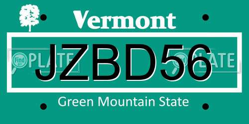 JZBD56 Vermont License Plate