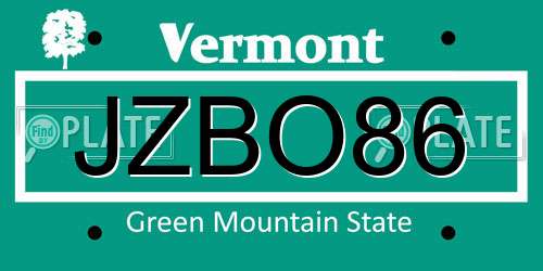 JZBO86 Vermont License Plate