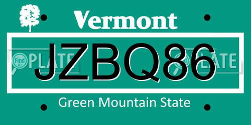 JZBQ86 Vermont License Plate