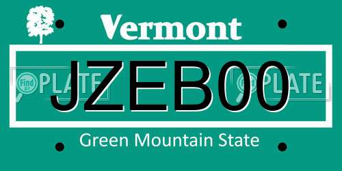 JZEB00 Vermont License Plate