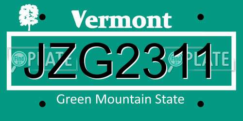 JZG2311 Vermont License Plate