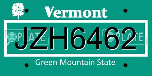 JZH6462 Vermont License Plate