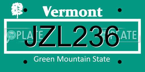 JZL236 Vermont License Plate