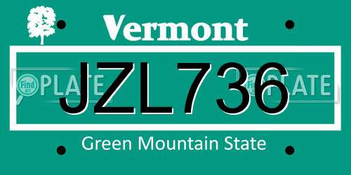 JZL736 Vermont License Plate