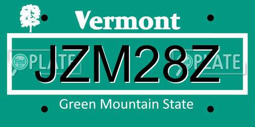 JZM28Z Vermont License Plate