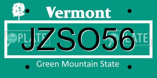 JZSO56 Vermont License Plate