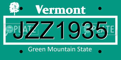 JZZ1935 Vermont License Plate