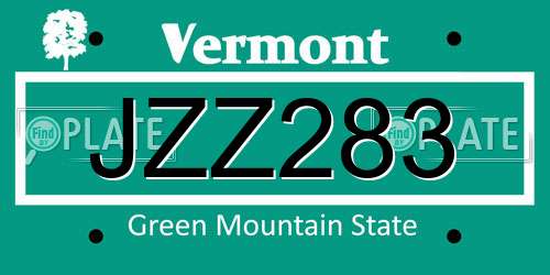 JZZ283 Vermont License Plate