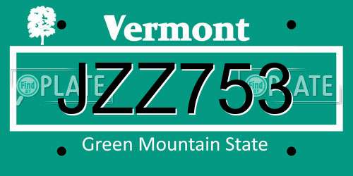 JZZ753 Vermont License Plate