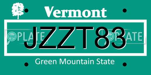 JZZT83 Vermont License Plate