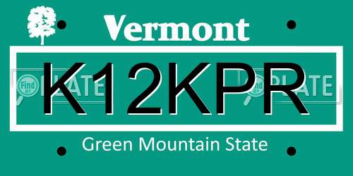 K12KPR Vermont License Plate