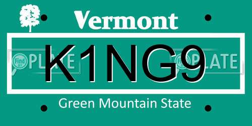 K1NG9 Vermont License Plate