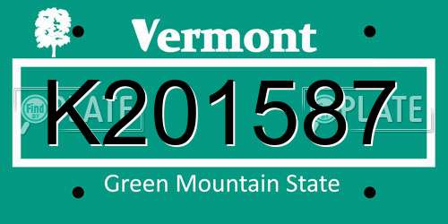 K201587 Vermont License Plate