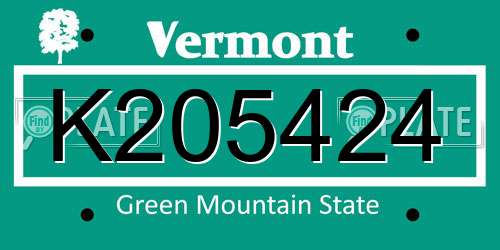K205424 Vermont License Plate