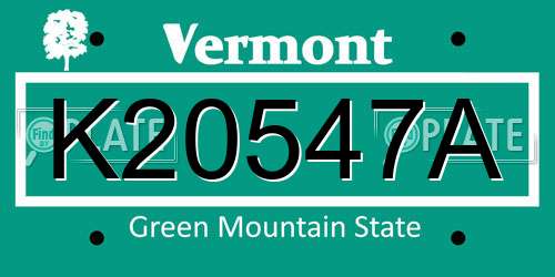 K20547A Vermont License Plate