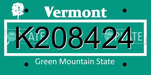K208424 Vermont License Plate