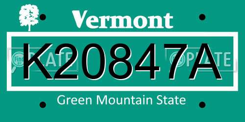 K20847A Vermont License Plate