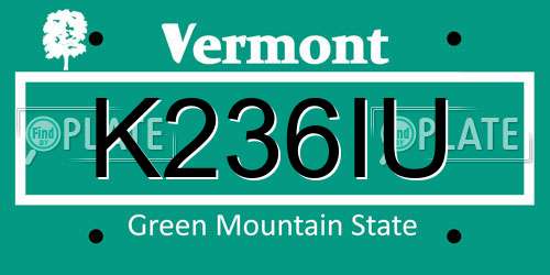 K236IU Vermont License Plate