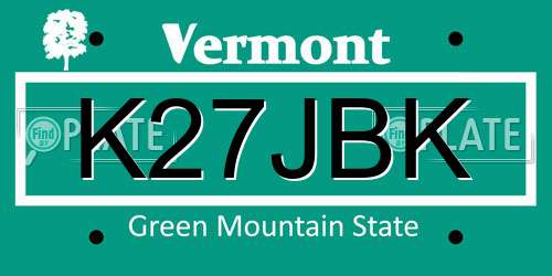 K27JBK Vermont License Plate