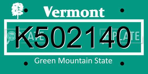 K502140 Vermont License Plate