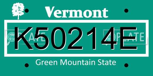 K50214E Vermont License Plate
