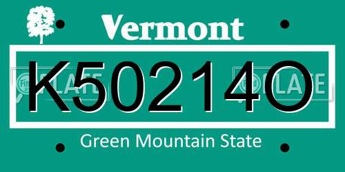 K50214O Vermont License Plate