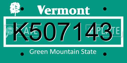 K507143 Vermont License Plate