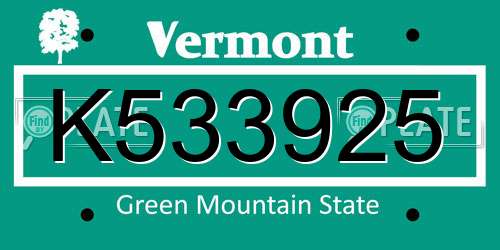 K533925 Vermont License Plate