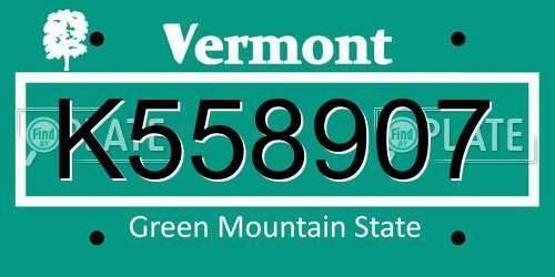 K558907 Vermont License Plate