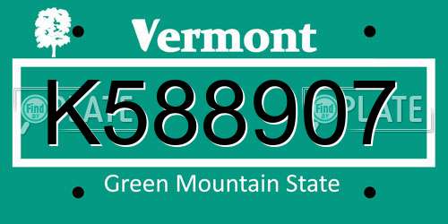 K588907 Vermont License Plate