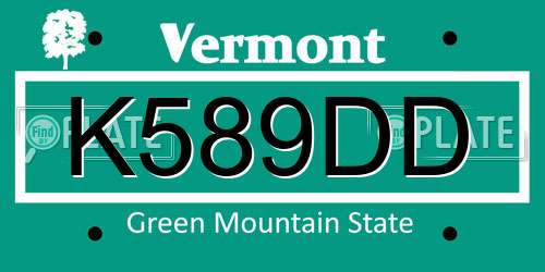 K589DD Vermont License Plate