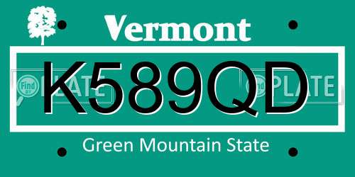 K589QD Vermont License Plate
