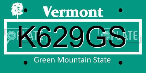 K629GS Vermont License Plate