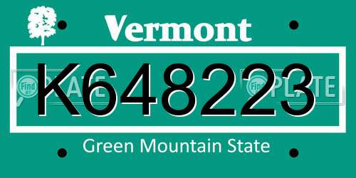 K648223 Vermont License Plate