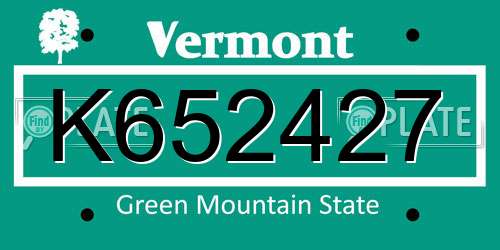 K652427 Vermont License Plate