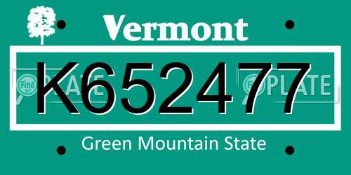 K652477 Vermont License Plate