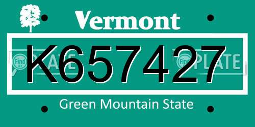 K657427 Vermont License Plate