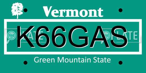 K66GAS Vermont License Plate