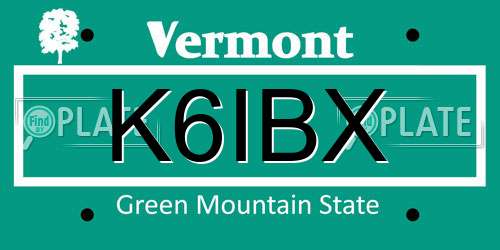 K6IBX Vermont License Plate