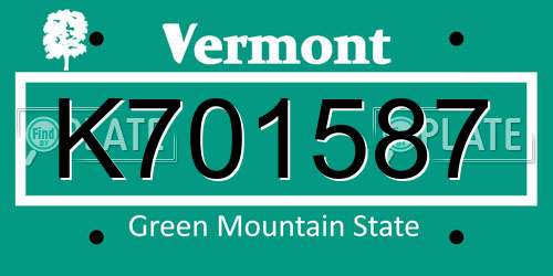 K701587 Vermont License Plate