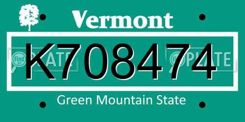 K708474 Vermont License Plate