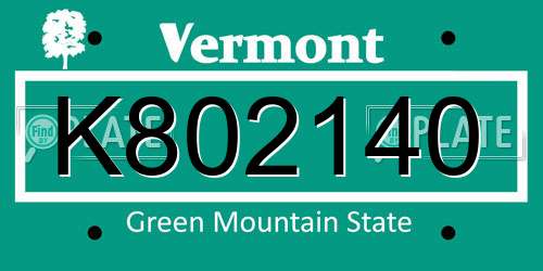 K802140 Vermont License Plate