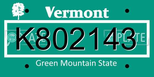 K802143 Vermont License Plate
