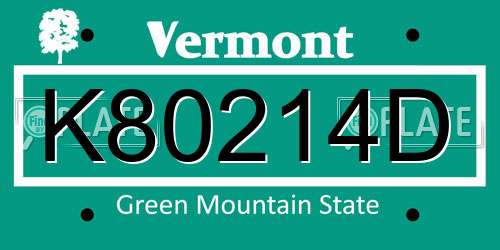 K80214D Vermont License Plate