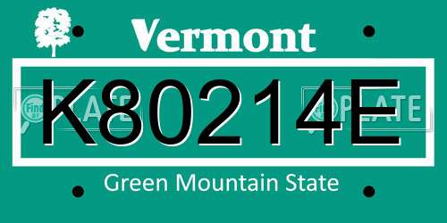 K80214E Vermont License Plate
