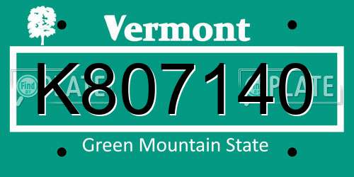 K807140 Vermont License Plate