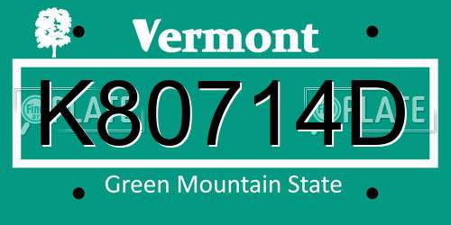 K80714D Vermont License Plate