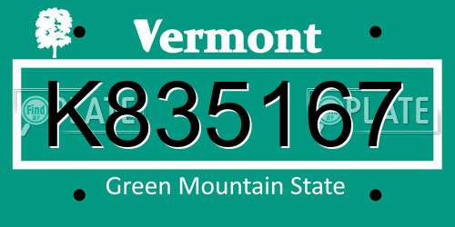 K835167 Vermont License Plate