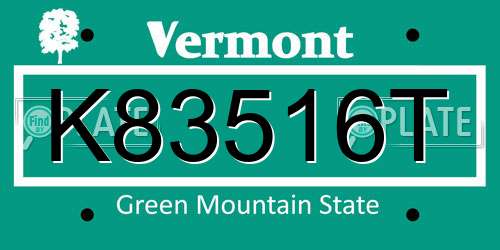 K83516T Vermont License Plate