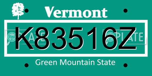 K83516Z Vermont License Plate